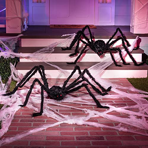 JOYIN 2 Pack 5 Ft Halloween Outdoor Decorations Hairy Black Spider, Scary Giant Spider, Fake Large Haunted House Props, Halloween Yard Lawn Decorations Party Indoor Decor