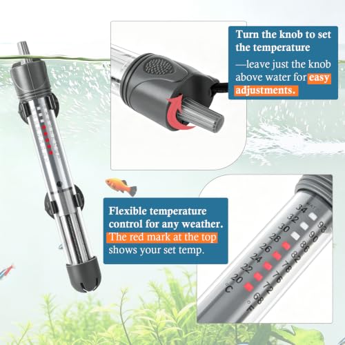 HITOP 50W Adjustable Aquarium Heater, Submersible Fish Tank Heater Thermostat with Suction Cups for 6-15Gal