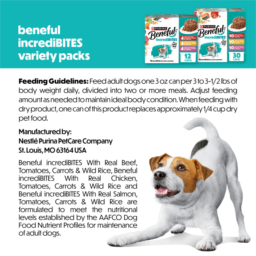 Purina Beneful Small Breed Wet Dog Food Variety Pack, (30) 3 oz Cans | IncrediBites real beef, chicken and salmon recipes with real vegetables and grains for flavors they'll love