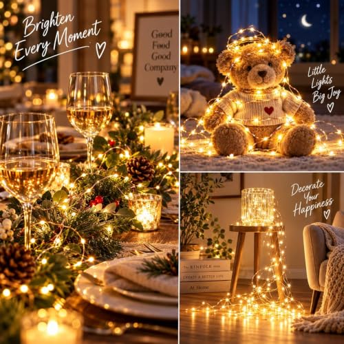KAQ Fairy Lights Battery Operated with Remote, 4Pack 80FT 240LED Warm White | Timer & 8 Modes, Waterproof Wire, Memory, Cuttable Starry Twinkle String Lights for Bedroom Wedding Classroom Christmas Decor