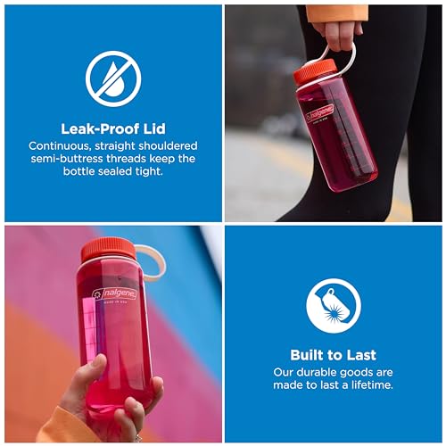 Nalgene 16 oz Wide Mouth Water Bottle, Thrill & Motion, Endive w/Fuschia Purple