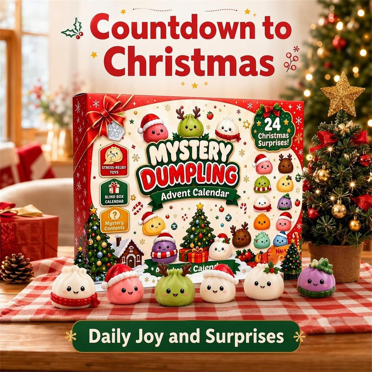 Christmas Decorations Squishies Dumpling Advent Calendar 2026 | Christmas Decor, 24 Dumplings for Adults, Party Favors, Christmas Ornaments, Coundown Calendar, Stress Relief Plaything