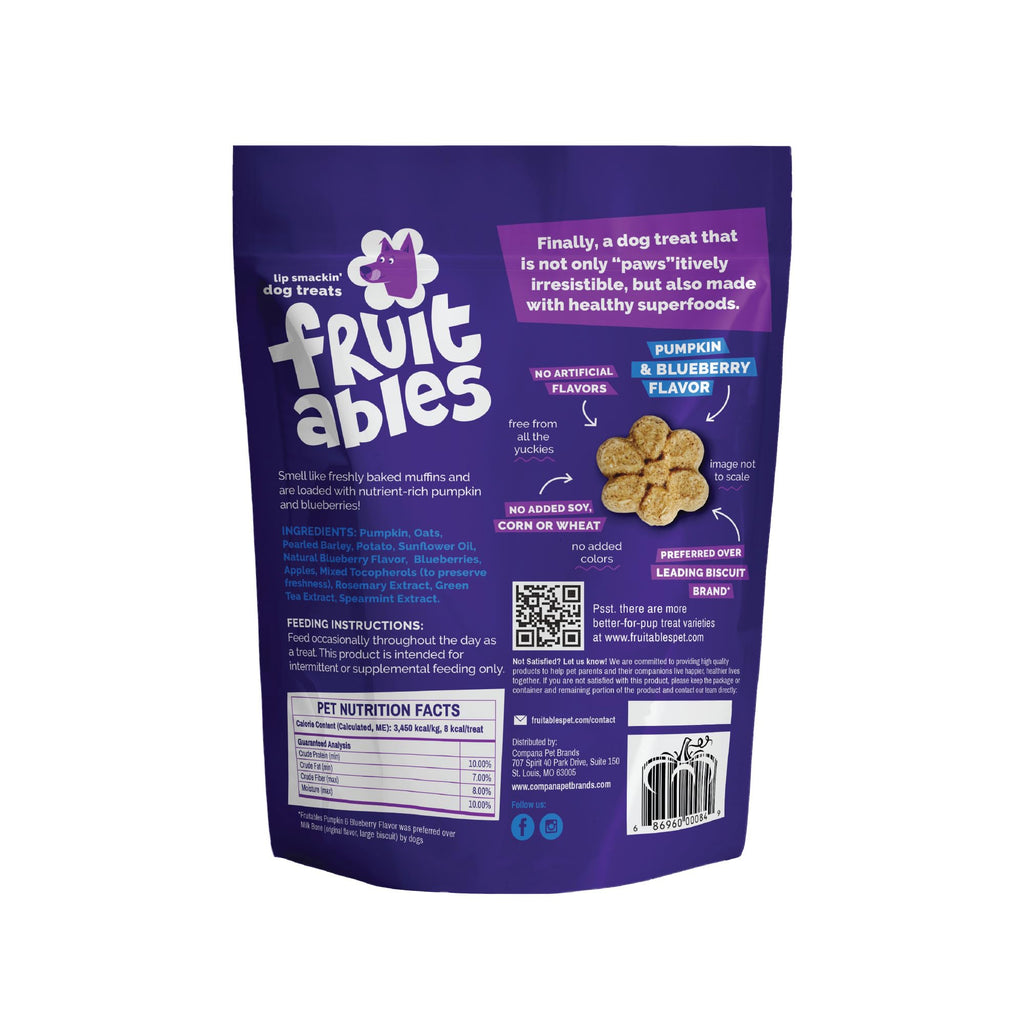 Fruitables Baked Dog Treats, Low Calorie Treats, Pumpkin & Blueberry, 12oz