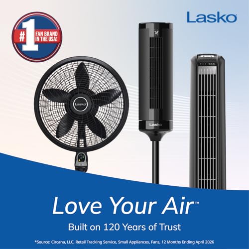 Lasko Cyclone Oscillating Pedestal Fan - Adjustable to 54" - 1843 - Black | Remote Control, Cooling Standing Fan for Bedroom, Living Room, and Home Office, 18" Blade Diameter, 3 Quiet Speeds