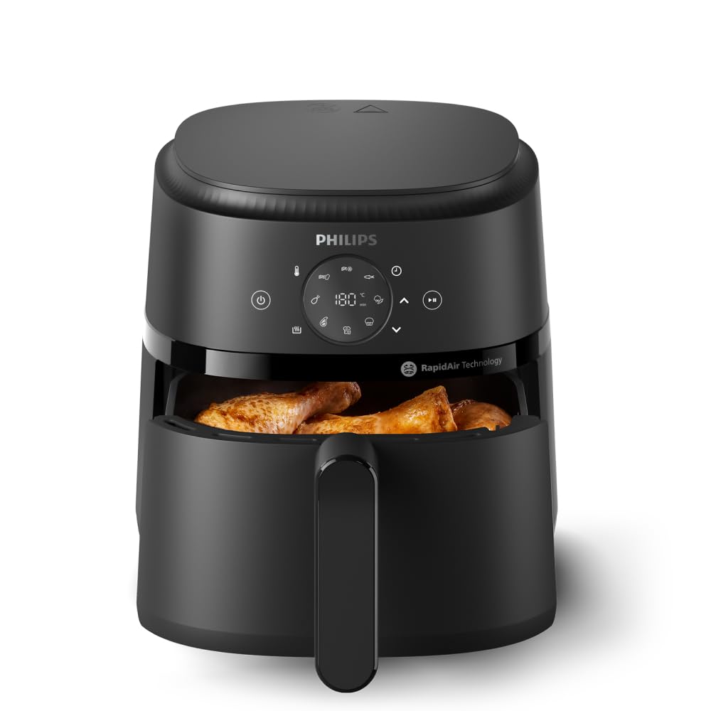 Philips AirFryer 2000 Series Single draw 4.2L, 13 Programs, Dishwasher Safe | Up to 90% less fat – compact 4.2L air fryer, 13 Cooking Programs, RapidAir technology, Touchscreen control (NA229/09)