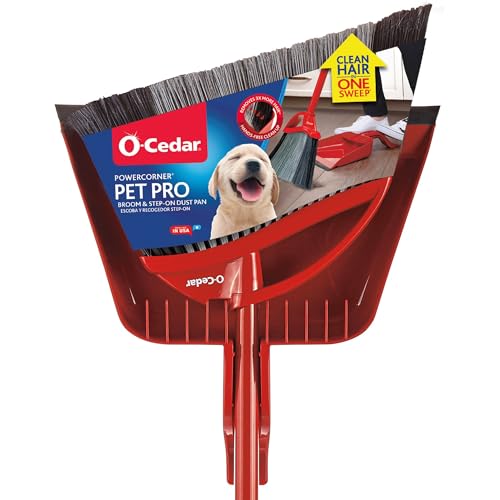 O-Cedar Pet Pro Broom with Step-On Dustpan | Removes Over 99% of Dust & Dirt in One Sweep | Removes 3X More Pet Hair | Quiet Cleaning Tool for Cat and Dog Owners
