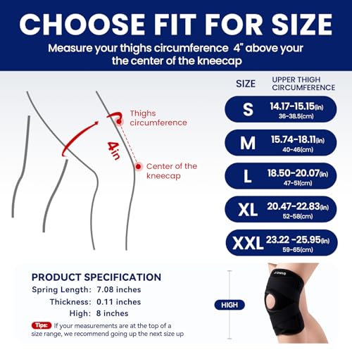 JOMVD Knee Brace for Knee Pain, Meniscus Tear, Adjustable Knee Support with Side Spring Stabilizers for Meniscus Tear, ACL, Arthritis, Knee Pain Relief, Women and Men, Large,Black
