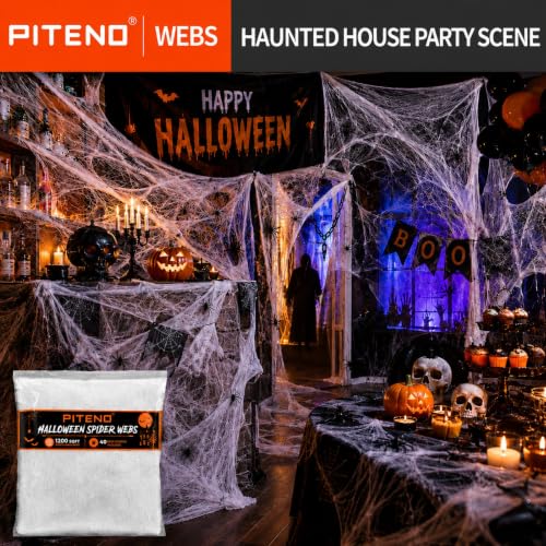 Piteno® 1200 sqft Spider Webs Halloween Decorations with 40 Fake Spiders, Stretchable Halloween Spider Webs for Indoor Outdoor Haunted House Yard Porch Party Decor (White)