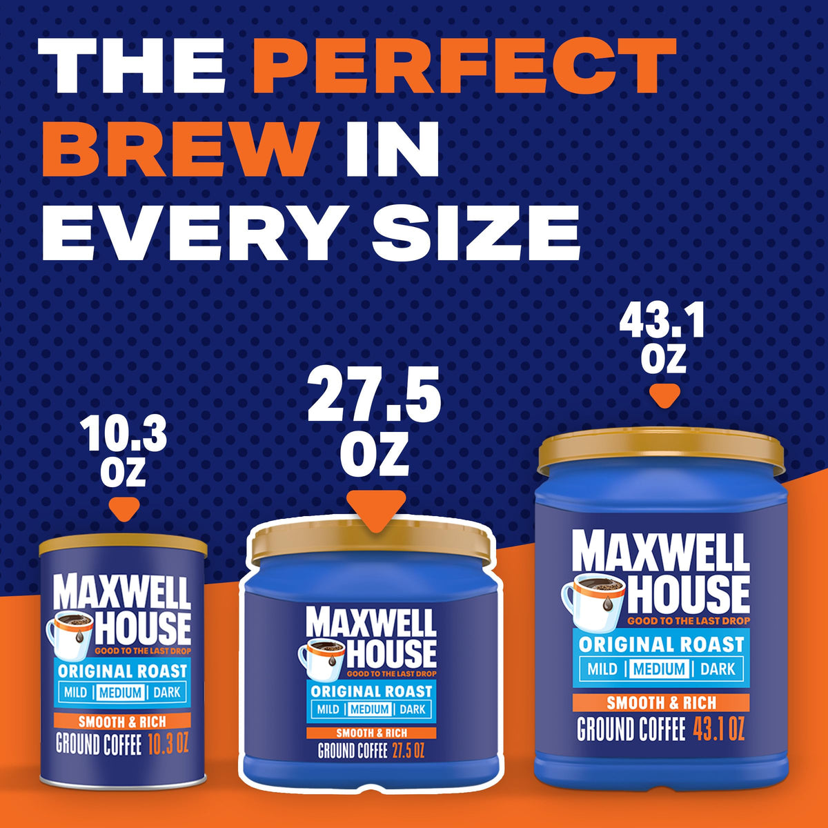 Maxwell House Ground Coffee, Original Roast, 27.5 oz Canister | Smooth & Rich Medium Roast Coffee, Full-Bodied Flavor, Rich Aroma, Roasted in the USA Since 1892, Certified Kosher