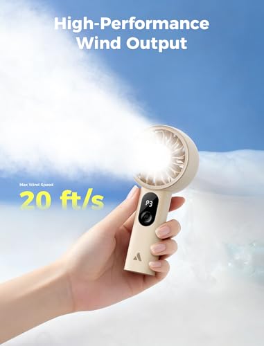 Aecooly Mighty Portable Fan, Powerful Handheld Fan, USB Rechargeable | [10H Max Cooling Time], Mini Personal Battery Powered, Pocket for Travel, Summer, Gifts for Women, Girls -Beige