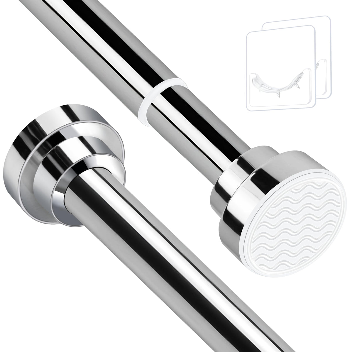 Stainless Steel Extendable Shower Curtain Rod Tension Pole, including 2 Holders,Net Voile Curtains Rail,Adjustable Telescopic Rods Extendable for Kitchen Cupboard Bathroom Window ((132cm-193cm）Silver)