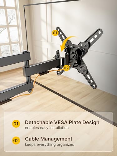 monTEK Full Motion Small TV Wall Mount for 13-43 Inch TVs up to 44 lb | ±90° Swivel, +5°/-15° Tilt, Landscape/Portrait Rotation, Extends 14.6 in, 4X Load Tested, VESA 200x200 mm, Single-Stud Mount