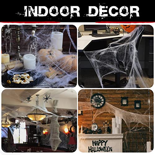 1000 sqft Spider Webs Halloween Decorations with 77 Fake Spiders | Super Stretch Cobwebs for Halloween Indoor and Outdoor Decor