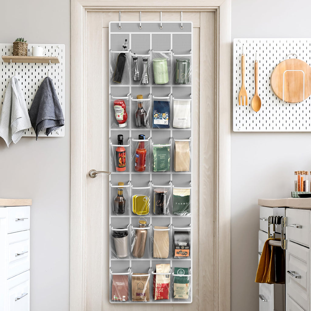 Simple Houseware 24 Pockets Clear Over the Door Shoe Organizer, Gray | 64" x 19", 4 Durable Metal Hooks, 4.3" x 9.5" Pocket Size, Multipurpose
