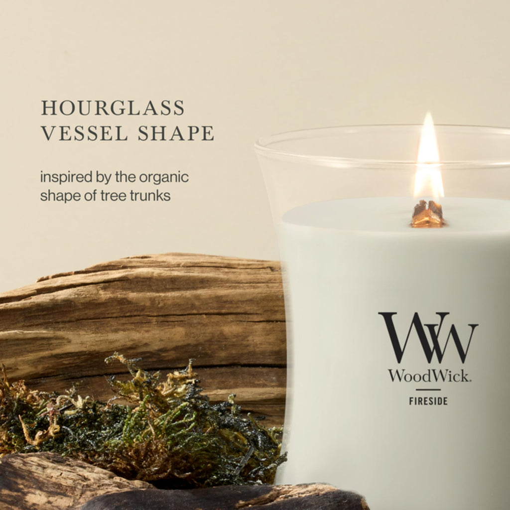 WoodWick Fireside Scented Candle, Crackling Wick, 9.7oz | Up to 60 Hour Burn Time, Premium Soy Wax, Home Décor & Gift Choice, Crackles as it Burns, Medium Hourglass Candle