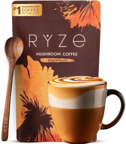 RYZE Organic Mushroom Coffee, Medium Roast, Adaptogenic Blend, 30 Servings | 6 Adaptogenic Mushrooms including Lion's Mane, Turkey Tail & Cordyceps, Made with Organic Coffee, Gluten Free, Vegan