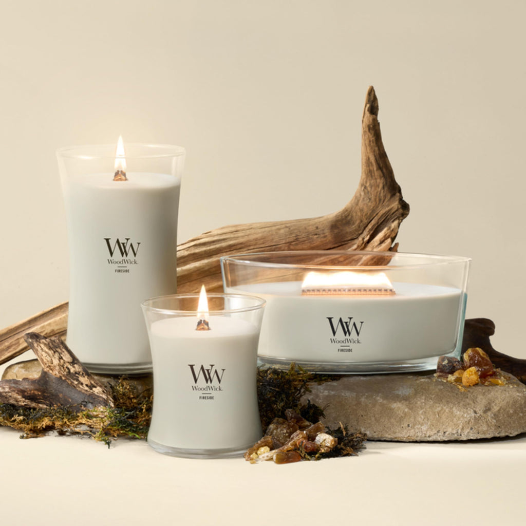 WoodWick Fireside Scented Candle, Crackling Wick, 9.7oz | Up to 60 Hour Burn Time, Premium Soy Wax, Home Décor & Gift Choice, Crackles as it Burns, Medium Hourglass Candle