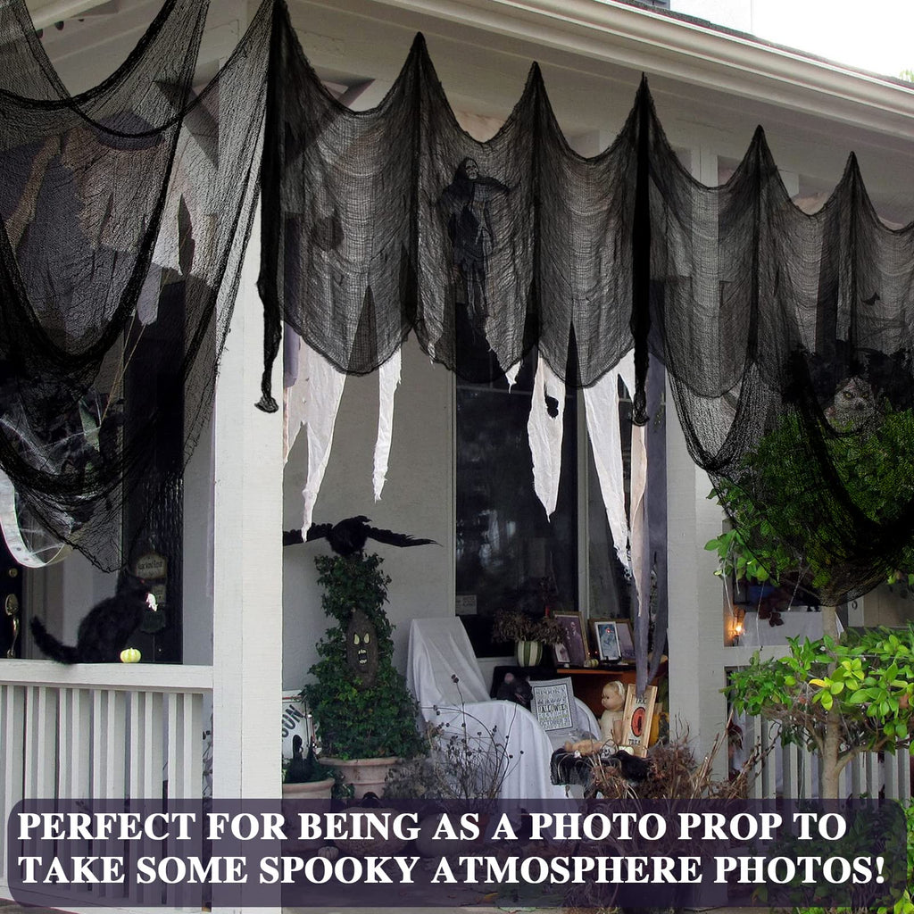 ZeeDix 6 Pack Black Halloween Creepy Cloth 30 × 75 Inch - Halloween Cheesecloth Decoration Spooky Scary Gauze Black Cheese Cloth for Party Supplies Outdoor Yard Home Wall Doorway