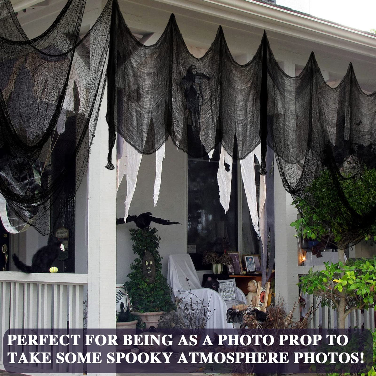 ZeeDix 6 Pack Black Halloween Creepy Cloth 30 × 75 Inch - Halloween Cheesecloth Decoration Spooky Scary Gauze Black Cheese Cloth for Party Supplies Outdoor Yard Home Wall Doorway