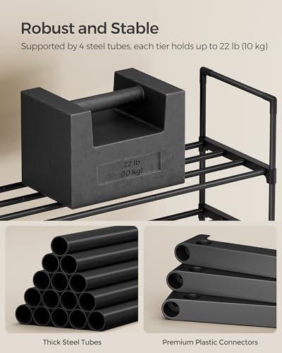SONGMICS Shoe Rack, 3-Tier Shoe Organizer, Metal Storage Shelf | for Entryway, Upright or Upside Down, for 16-20 Pairs, Stackable, 11.8 x 36.2 x 21.7 Inches, Black ULSA303B02