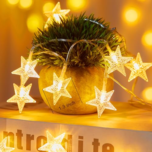 Minetom 50 LED Star String Lights, 17ft Fairy Lights Battery Operated | Star Lights with Timer, Waterproof for Indoor Outdoor Bedroom Tent Loft Bed Patio Party Wedding Christmas Decor, Warm White