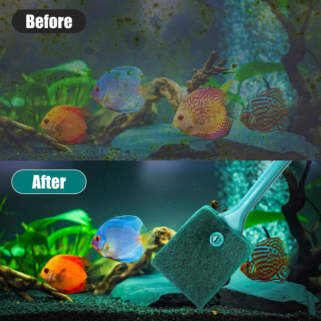AQUANEAT Fish Tank Cleaning Tools, Aquarium Double Sided Sponge Brush, Algae Scraper Cleaner with Long Handle