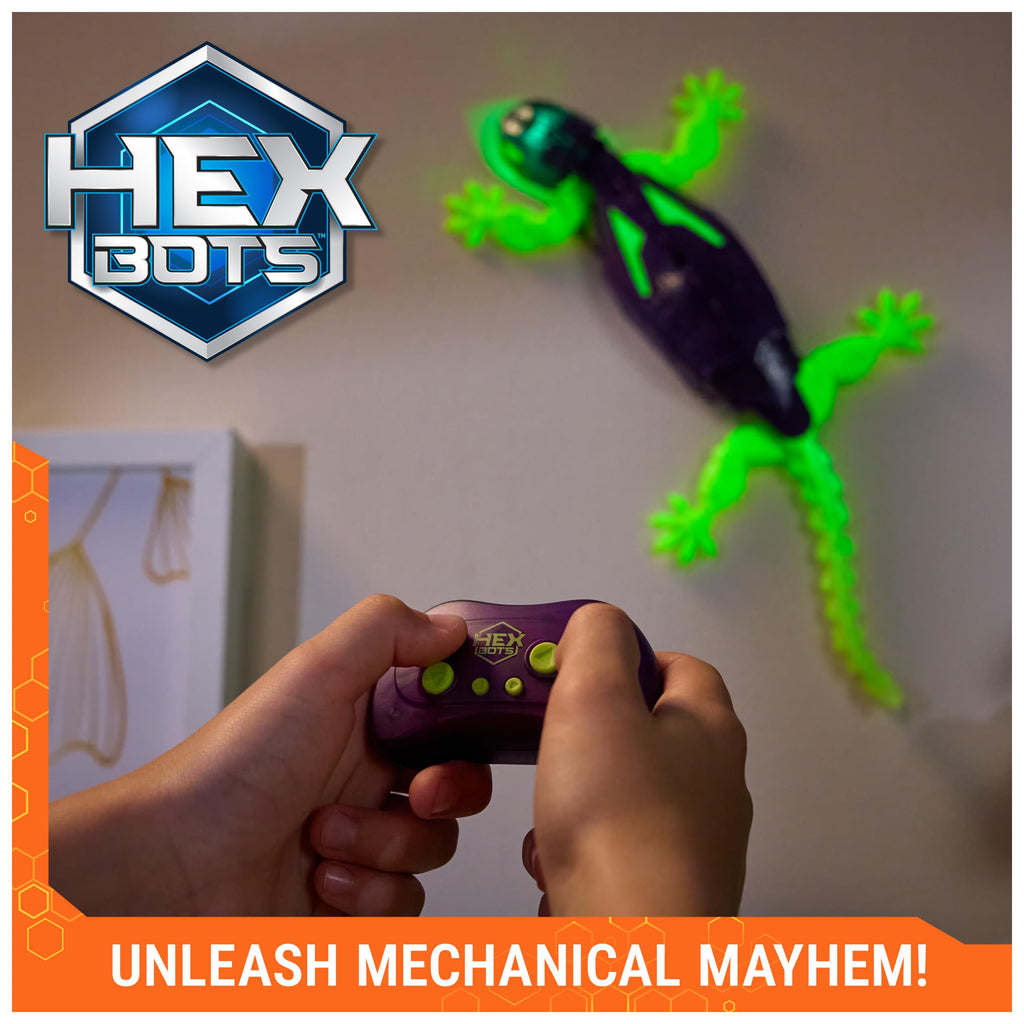 HEX BOTS Glow-in-the-Dark Wall Crawler Gecko Remote Control Toy | Glow-in-the-Dark RC Toy, Wall Climbing Technology, Realistic Limbs, Easy to Use Remote, Prank Toys & Gifts for Kids Ages 4+