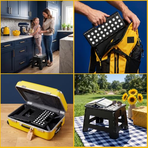 Utopia Home Folding Step Stool 9 Inch, Anti-Slip, Black, 1-Pack | Foldable step stool with anti-slip surface, built-in handle, and 300 lbs support for safe home use