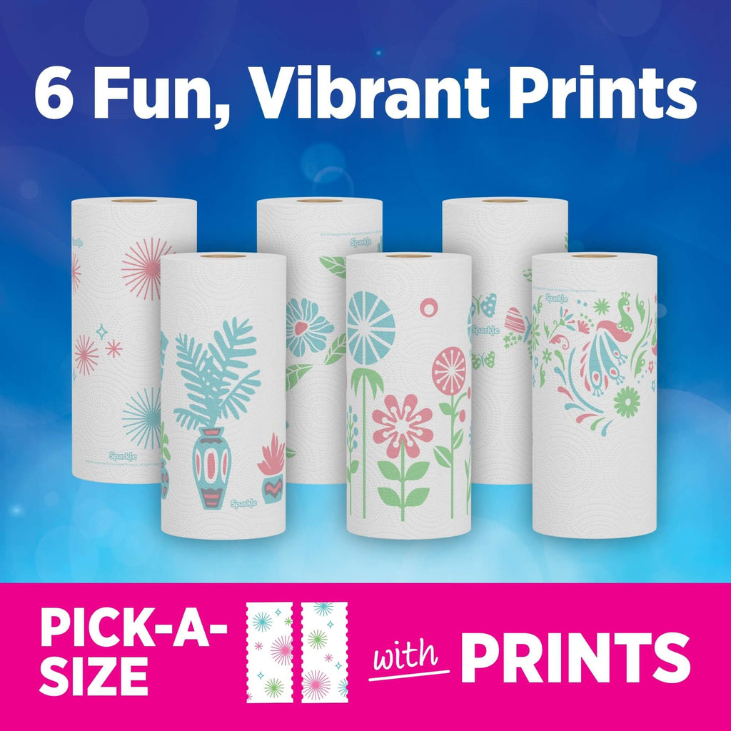 SPARKLE Pick-A-Size Paper Towels, 2-Ply Spirited Prints, 6 Double Rolls | Paper towels 6 pack: strong 2 ply paper towels with Pick-A-Size sheets, 6 double rolls, 660 sheets total