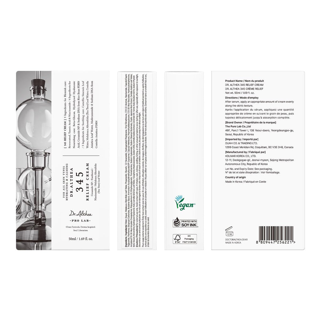 Dr.Althea 345 Relief Cream, 1.69 Fl Oz (Ver.2 - Pack of 1) | Instant Hydration, Blemish & Post-Acne Vegan Face Moisturizer for Sensitive Skin