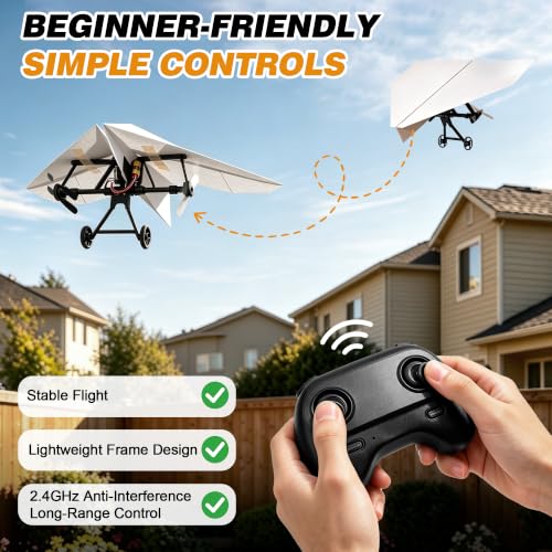 Virellia 1-Pcs DIY RC Paper Airplane Kit for Hobbyists, Pilots & Beginners | DIY Remote Control Airplane Kit for Kids Adults, Easy to Fly with Gyro Stabilizer, Dual Propellers, Lightweight, Foldable
