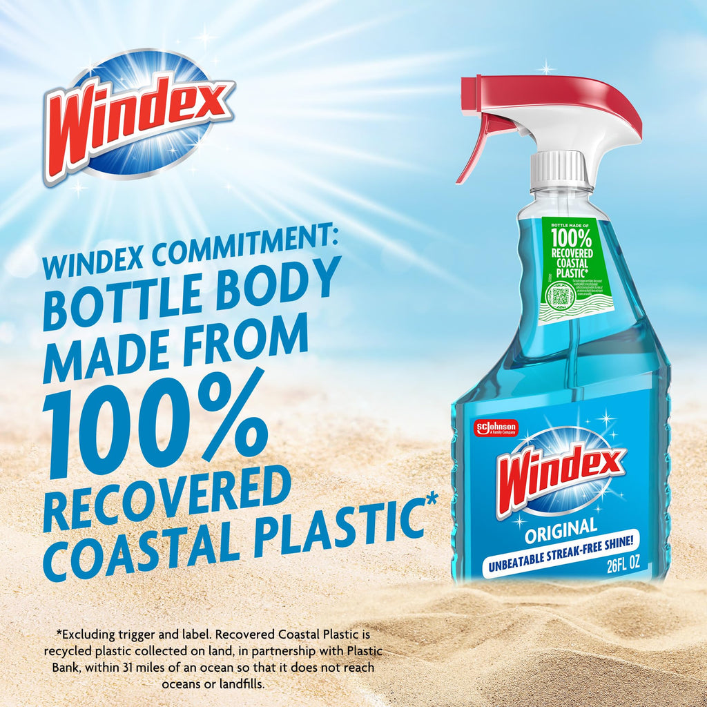 Windex Glass & Window Cleaner Spray Bottle, Original, 23 oz | Streak-Free Shine, Removes Dirt, Smudges & Fingerprints from Glass Tabletops, Windows, Mirrors, Shower Doors & More