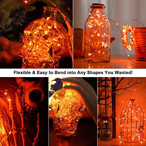BrizLabs Orange Battery Operated Halloween LED Fairy String Lights Indoor | 2 Pack 19.47 ft 60 Steady On/Twinkle LED Silver Wire, Mini DIY Craft Ornaments for Bedroom Christmas Thanksgiving Home Table