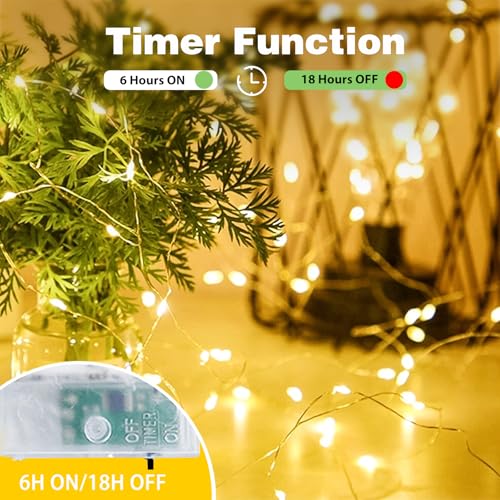 4 Pack Fairy Lights Battery Operated 16FT 50 LED String Lights Warm White | 6Hr On / 18Hr Off Timer, Flexible Waterproof Silver Wire, Cuttable Starry Fairy Light for Bedroom Dorm Wedding Home Christmas