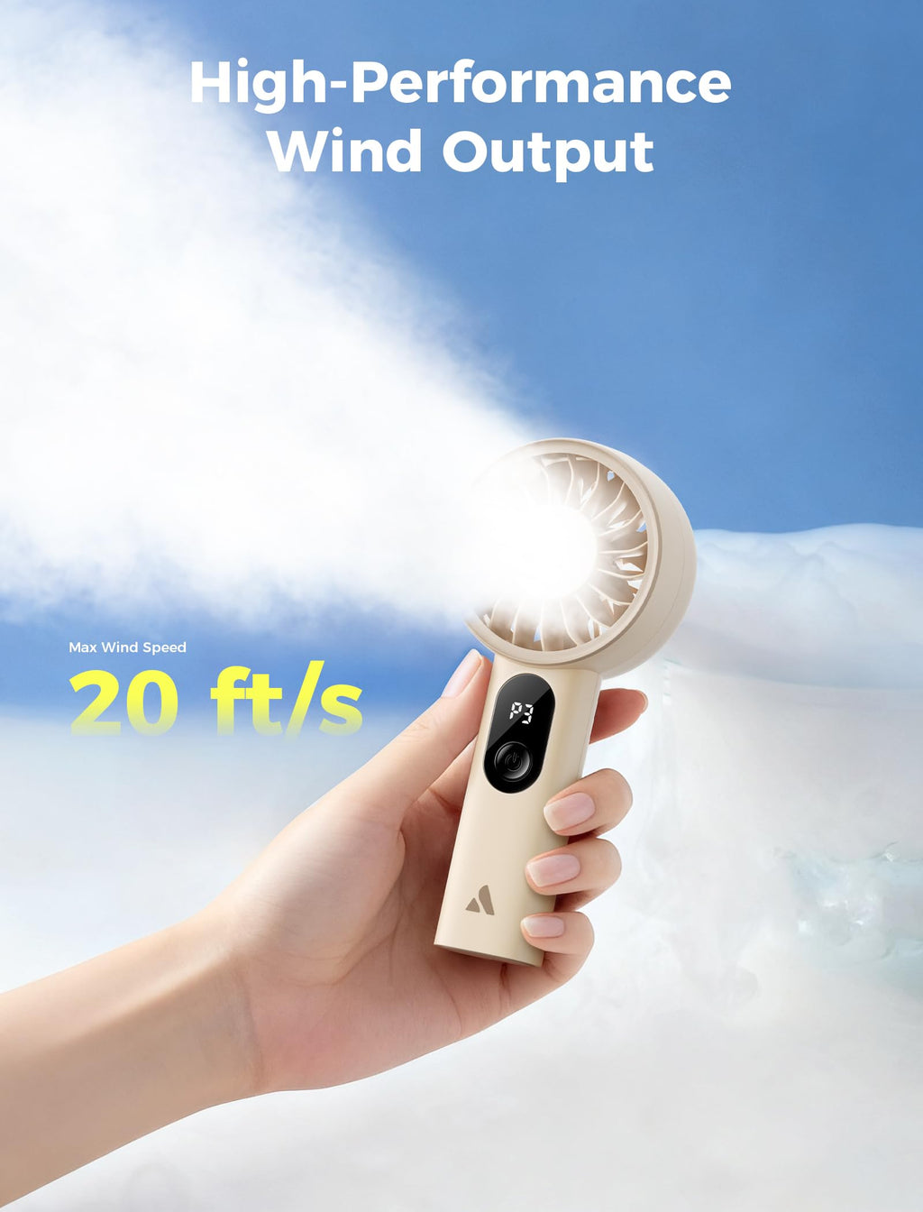 Aecooly Mighty Portable Fan, Powerful Handheld Fan, USB Rechargeable | [10H Max Cooling Time], Mini Personal Battery Powered, Pocket for Travel, Summer, Gifts for Women, Girls -Beige