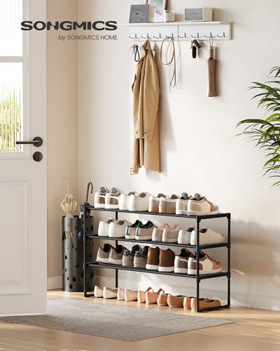 SONGMICS Shoe Rack, 3-Tier Shoe Organizer, Metal Storage Shelf | for Entryway, Upright or Upside Down, for 16-20 Pairs, Stackable, 11.8 x 36.2 x 21.7 Inches, Black ULSA303B02