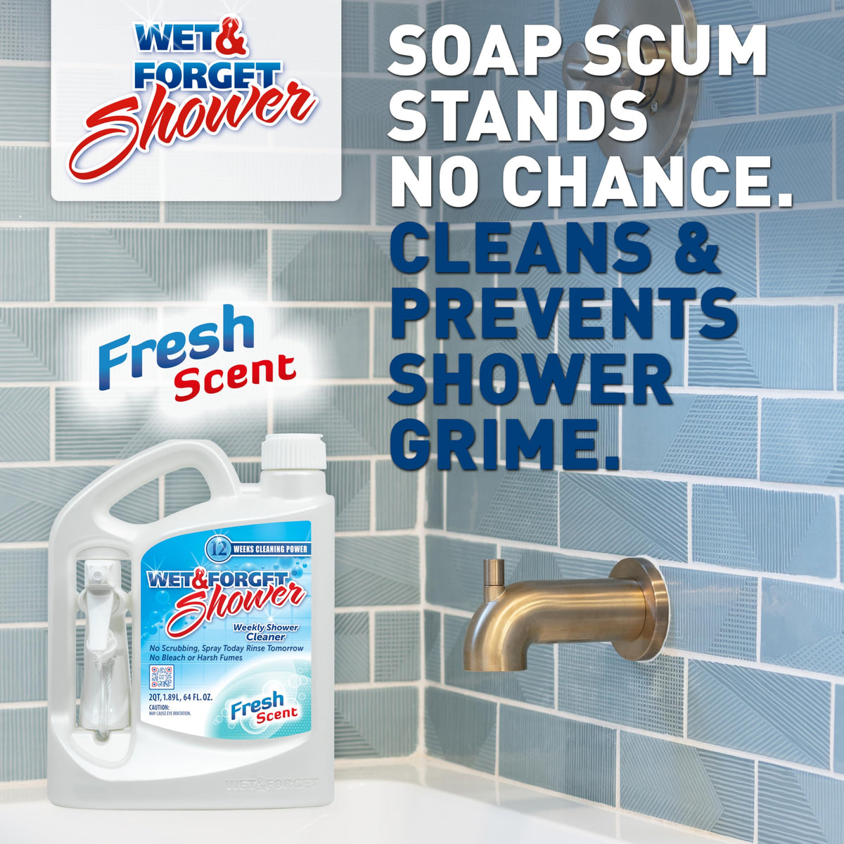 Wet & Forget Shower Cleaner Spray, No Scrub, Fresh Scent, 64 Fl Oz | No-scrub, no rinse, bleach-free, weekly shower cleaner. Cleans & prevents soap scum & grime; for glass, tile, grout & more