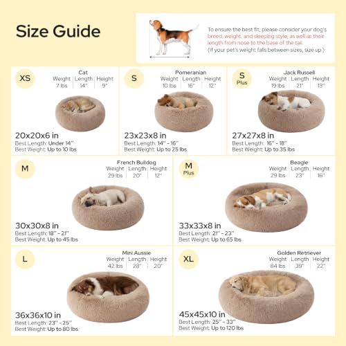 Bedsure Calming Dog Bed Medium Size Dog Donut Washable Pet Bed,30ins Camel | Oprah Daily Sleep Award,Fluffy Faux Fur Round Cuddler,Anti-Slip Bottom,Anti-Anxiety,Deep Sleep for Pets Up to 45 Lbs
