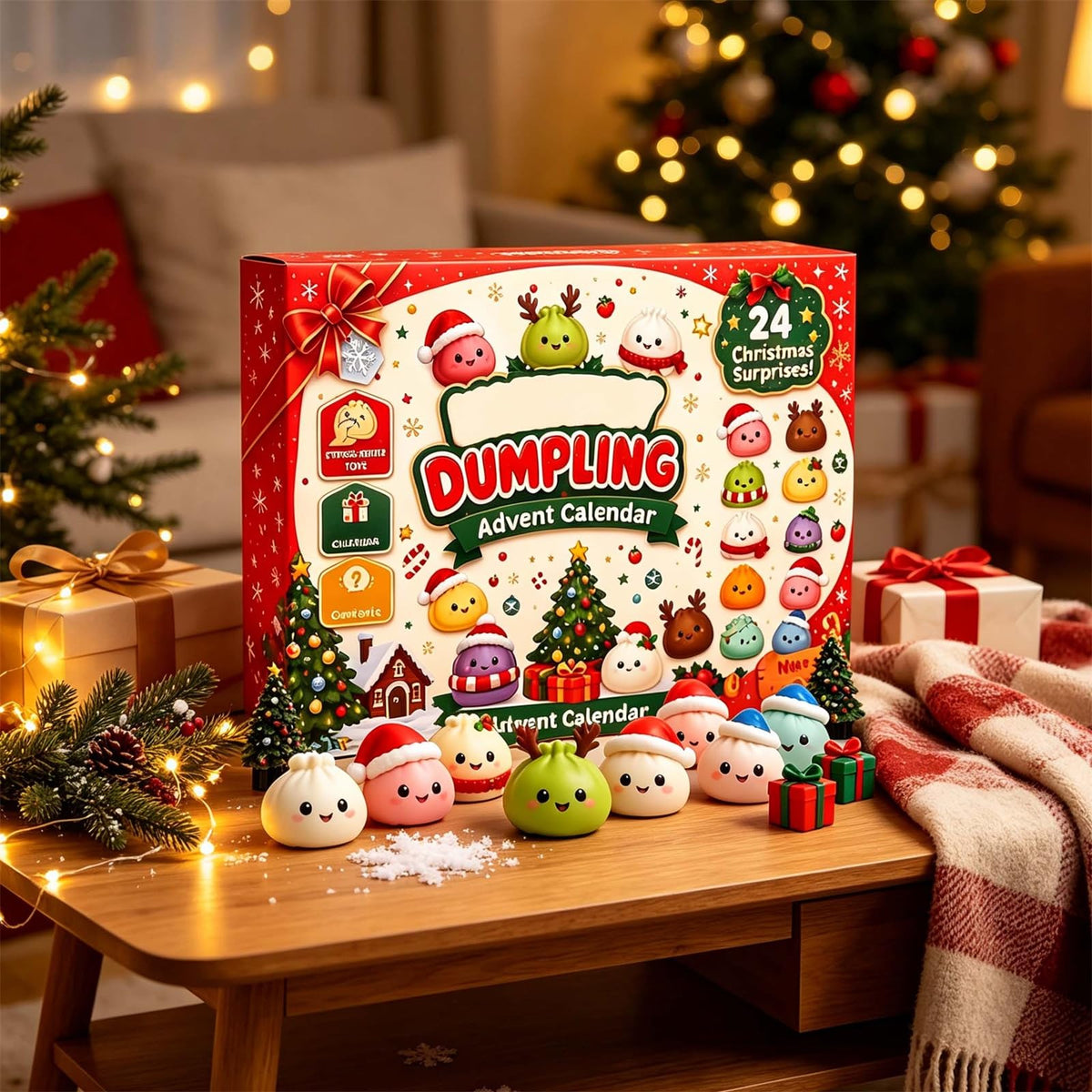 Christmas Decorations Squishies Dumpling Advent Calendar 2026 | Christmas Decor, 24 Dumplings for Adults, Party Favors, Christmas Ornaments, Coundown Calendar, Stress Relief Plaything