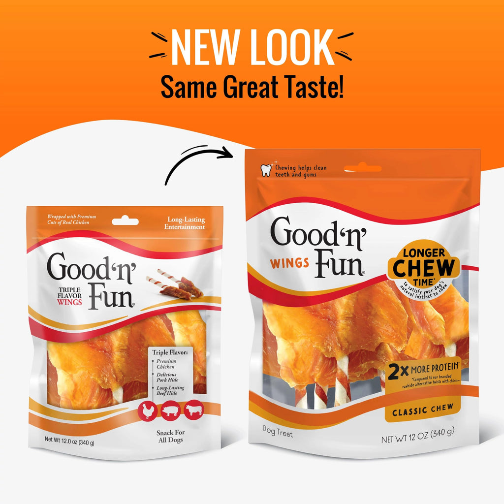 Good 'n' Fun Wings Long-Lasting Dog Treat Made With Real Protein, 12 oz | Premium Chicken, Pork and Beef Hide Chew, Supports Dental Health and Mental Stimulation, For Adult Dogs