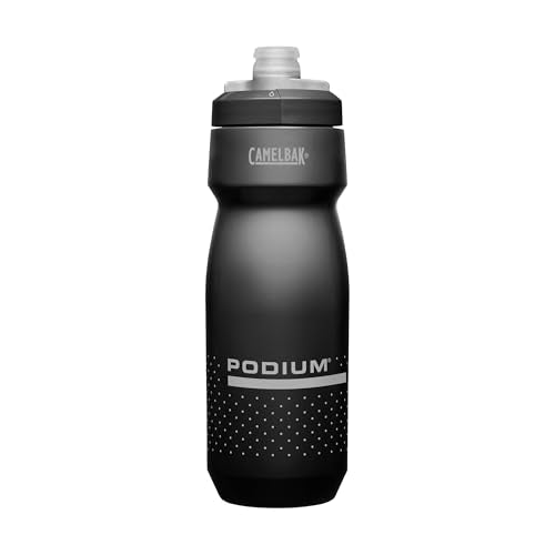 CamelBak Podium Water Bottle 24oz, Black | Easy Squeeze Design, High Flow Self Sealing Cap, Secure Bike Cage Fit, Easy Clean Components, Lightweight Cycling Bottle
