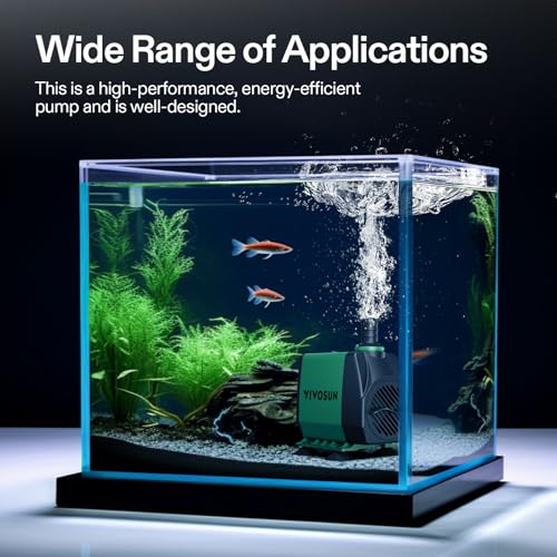 VIVOSUN 800GPH Submersible Fountain Water Pump for Pond, Aquarium, Statuary | 3000L/H, 50W, Ultra Quiet Water Pump with 10ft. High Lift and 6.5ft. Power Cord, 3 Nozzles for Hydroponics, Green