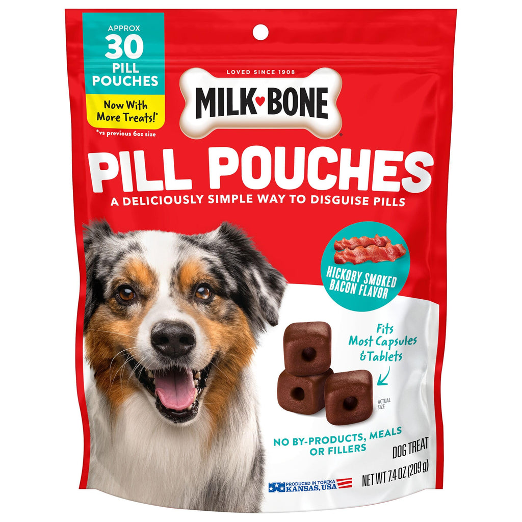 Milk-Bone Pill Pouches, Hickory Smoked Bacon Flavor, 30 Pill Pouches | 7.4-oz. bag, disguise your dog’s pills, fits most capsules and tablets