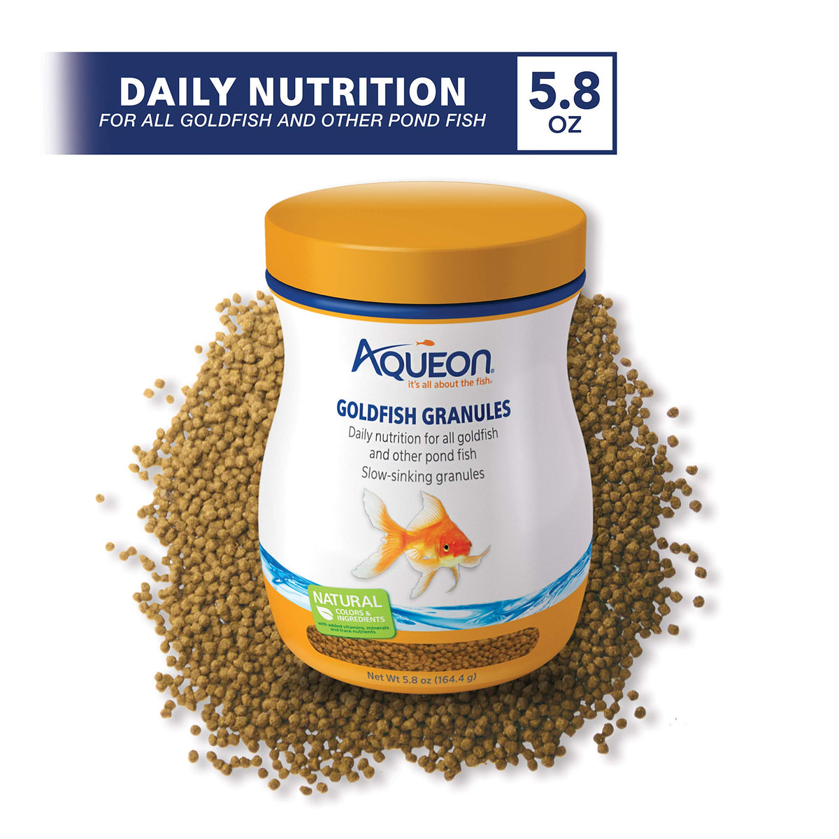Aqueon Goldfish Granules, Goldfish Food, 5.8 Ounces | Sinking fish food for goldfish or small koi, 1.5 mm granules, won't cloud water when fed as directed