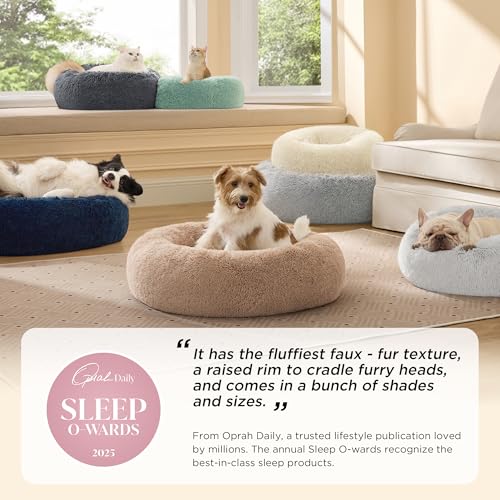 Bedsure Calming Dog Bed Medium Size Dog Donut Washable Pet Bed,30ins Camel | Oprah Daily Sleep Award,Fluffy Faux Fur Round Cuddler,Anti-Slip Bottom,Anti-Anxiety,Deep Sleep for Pets Up to 45 Lbs