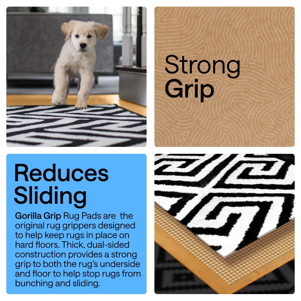 GORILLA GRIP® Slip Resistant Rug Gripper Pads for Hardwood Floor, Cream | Strong Grips Help Keep Area Rugs Safe in Place for Tile, Vinyl and Hard Wood Floors, Floor Protection for Under Carpets, 2x3