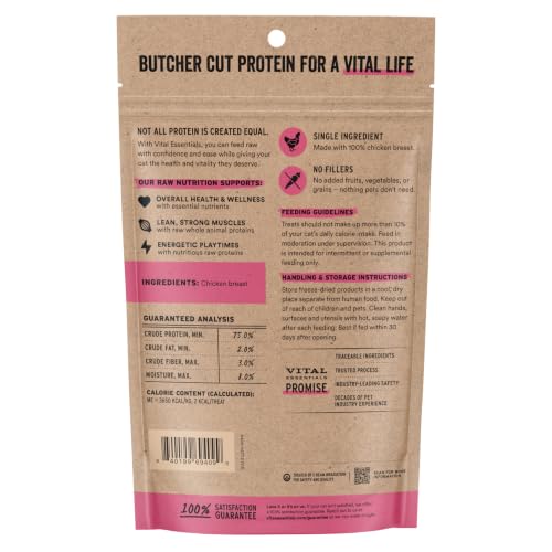 Vital Essentials Freeze Dried Cat Treats, Chicken Breast, 2.1 oz Bag | Single Ingredient, Premium Quality Protein, Grain-Free Healthy Treats, USA Made with U.S. & Globally Sourced Ingredients
