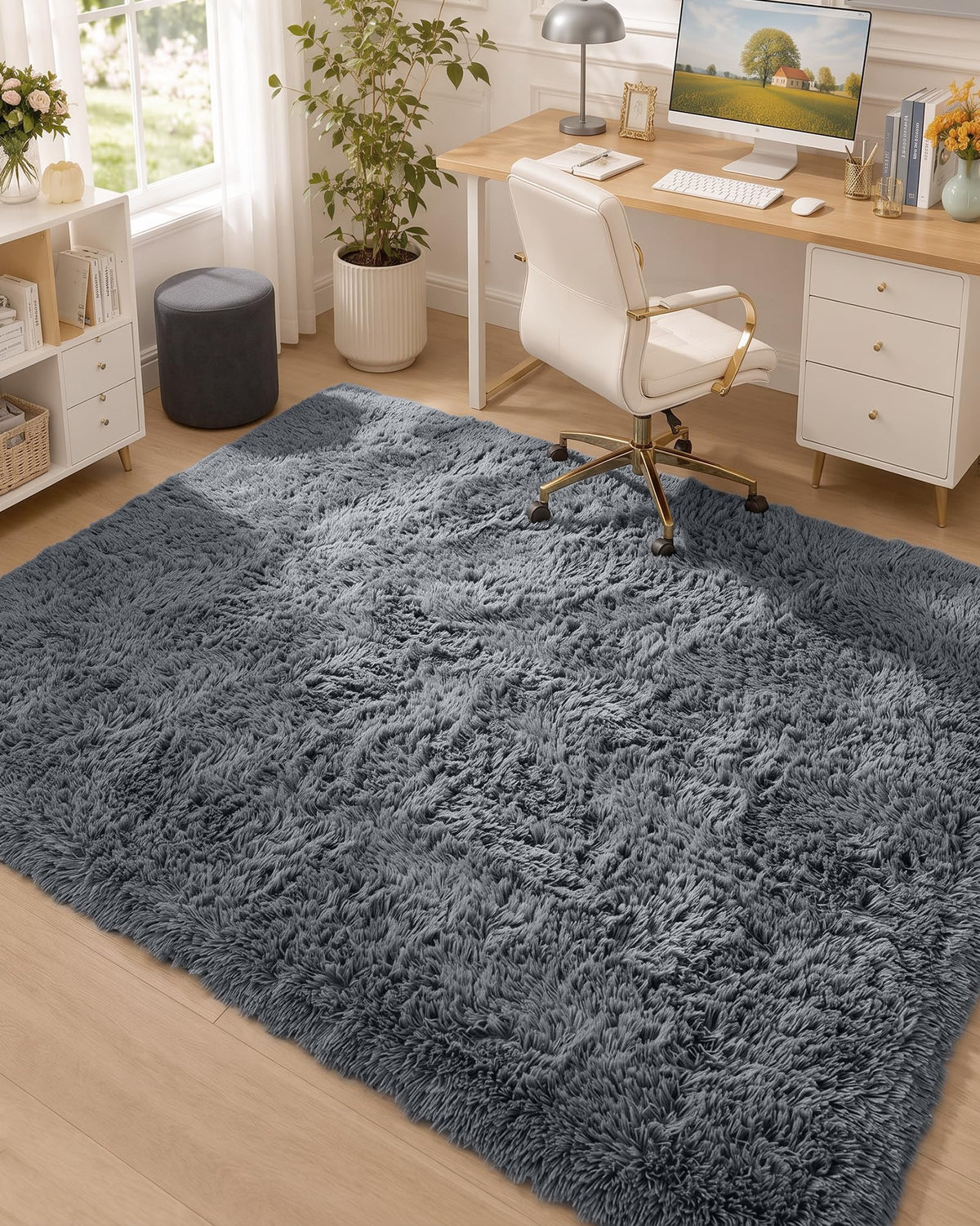 OLANLY Area Rugs for Living Room Bedroom, Machine Washable 4x5.9 ft Soft Fluffy Shaggy Bedside Rug, Indoor Floor Carpet for Kids Girls and Boys, Dorms, Nursery Rooms, Home Decor Aesthetic, Grey