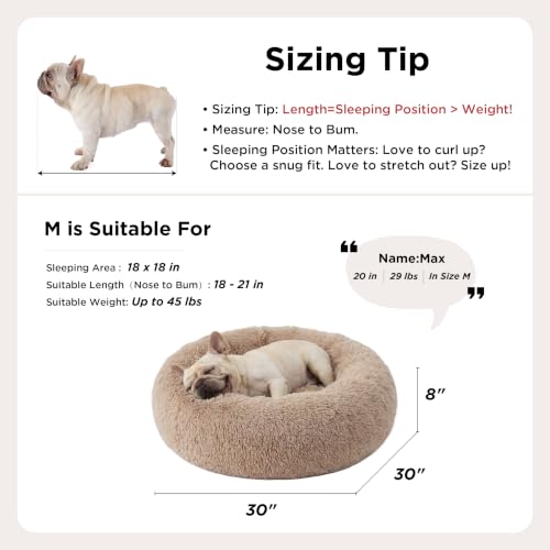 Bedsure Calming Dog Bed Medium Size Dog Donut Washable Pet Bed,30ins Camel | Oprah Daily Sleep Award,Fluffy Faux Fur Round Cuddler,Anti-Slip Bottom,Anti-Anxiety,Deep Sleep for Pets Up to 45 Lbs
