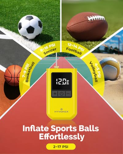 HYVOHEX Mini Electric Ball Pump with Needle for Sports Balls | Portable,Digital LED Display,Preset Auto-Stop Pressure,Fast Inflation,Replaces Manual Pump for Basketball,Soccer,Volleyball